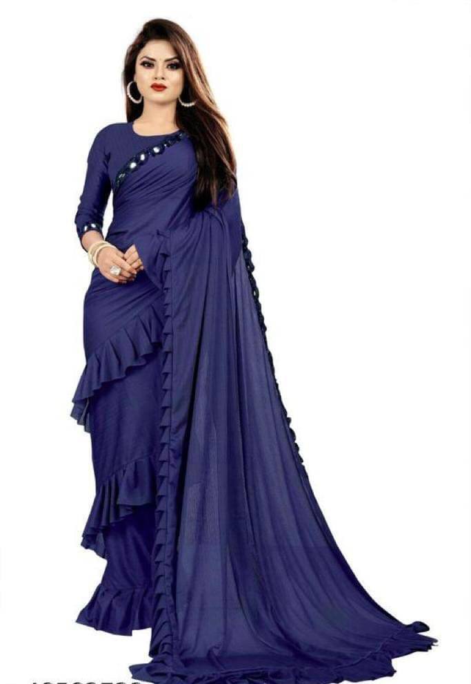     			SIMRISH Lycra Embellished Saree With Unstitched Blouse Piece ( Blue )