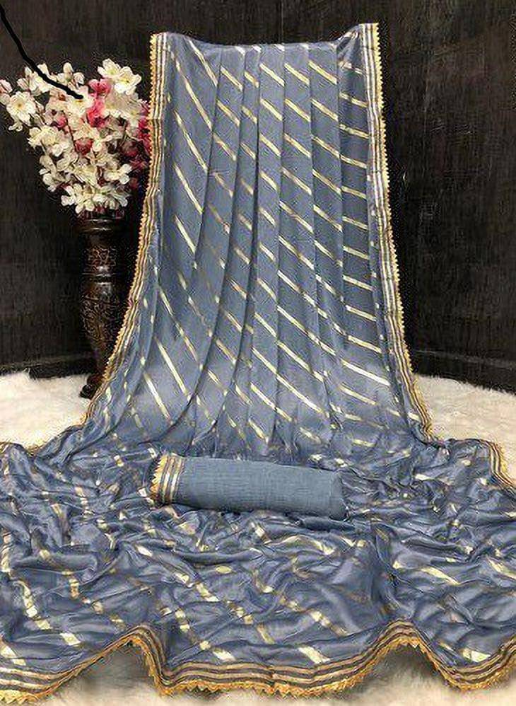 SIMRISH Lycra Embellished Saree With Unstitched Blouse Piece ( Grey ) SIMRISH Lycra Embellished Saree With Unstitched Blouse Piece ( Grey )