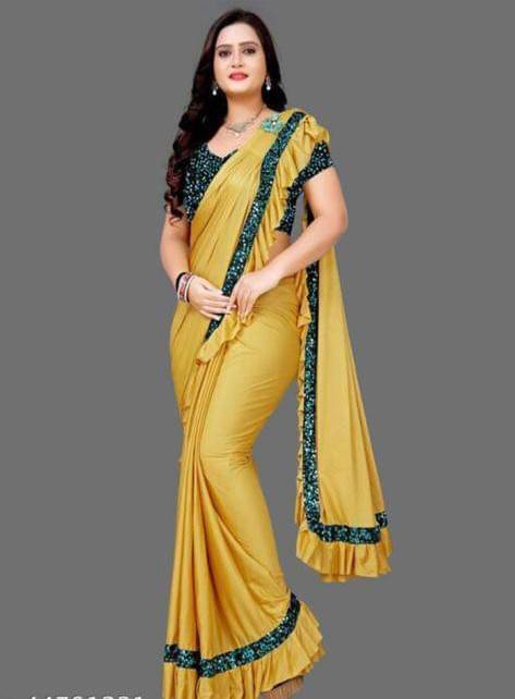     			SIMRISH Lycra Embellished Saree With Unstitched Blouse Piece ( Yellow )