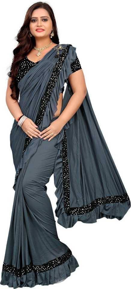 SIMRISH Lycra Embellished Saree With Unstitched Blouse Piece ( Grey ) SIMRISH Lycra Embellished Saree With Unstitched Blouse Piece ( Grey )