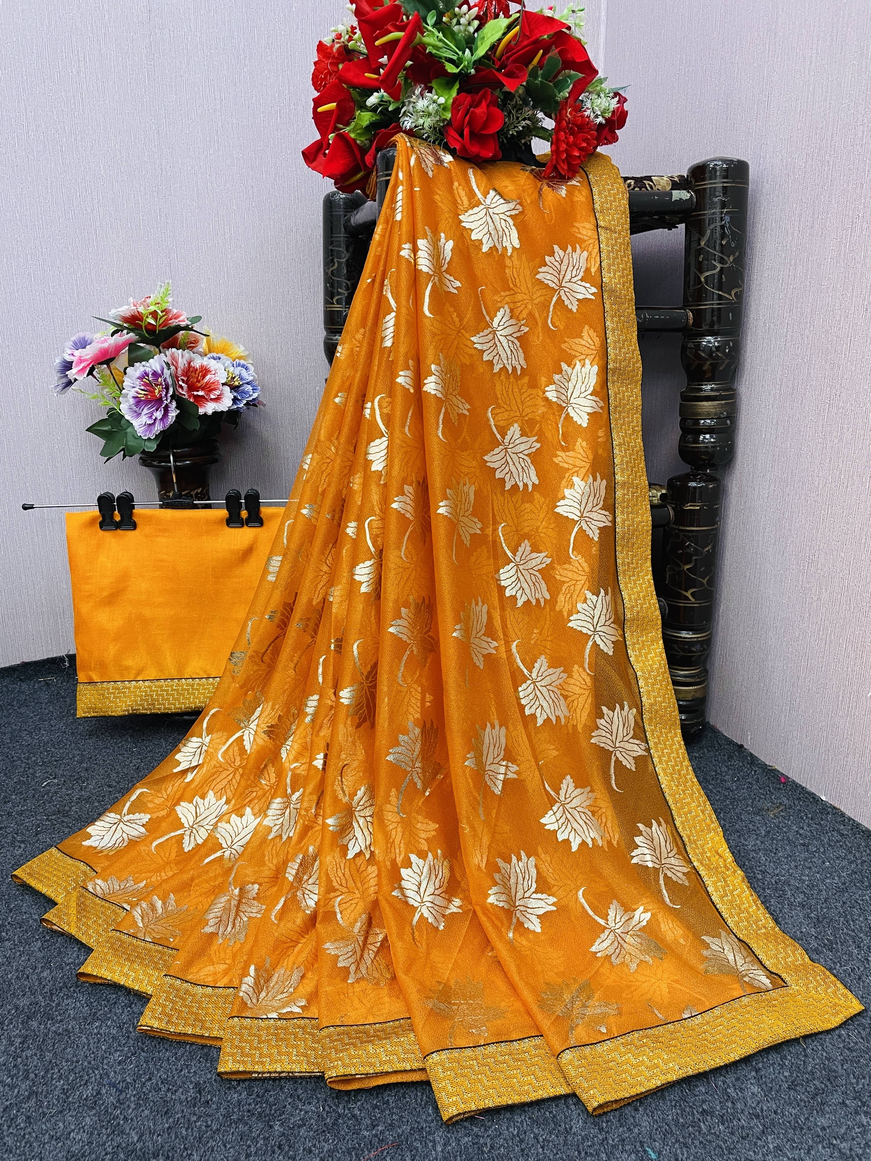 SIMRISH Lycra Self Design Saree With Unstitched Blouse Piece ( Yellow ) SIMRISH Lycra Self Design Saree With Unstitched Blouse Piece ( Yellow )