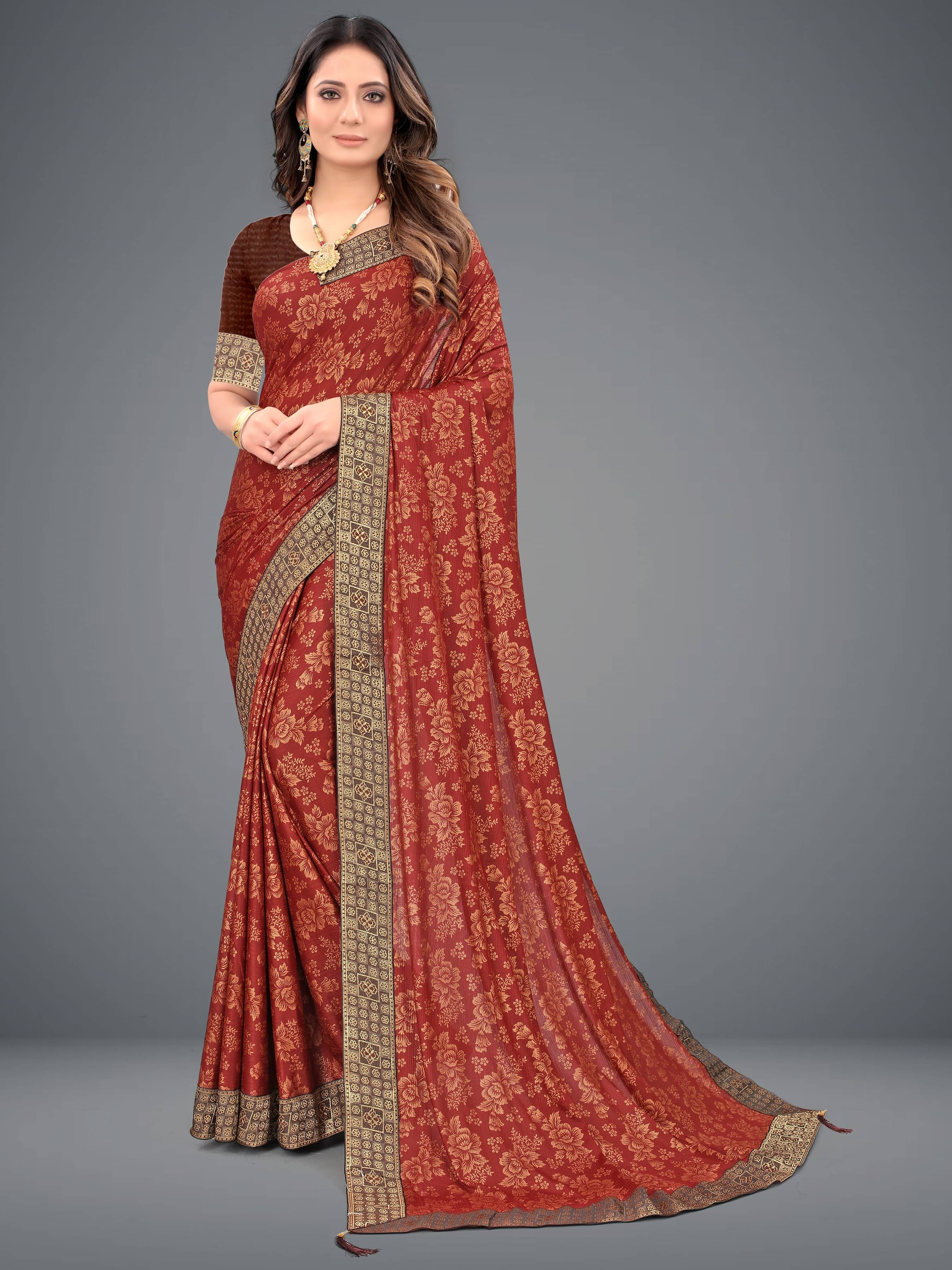 SIMRISH Lycra Self Design Saree With Unstitched Blouse Piece ( Maroon ) SIMRISH Lycra Self Design Saree With Unstitched Blouse Piece ( Maroon )