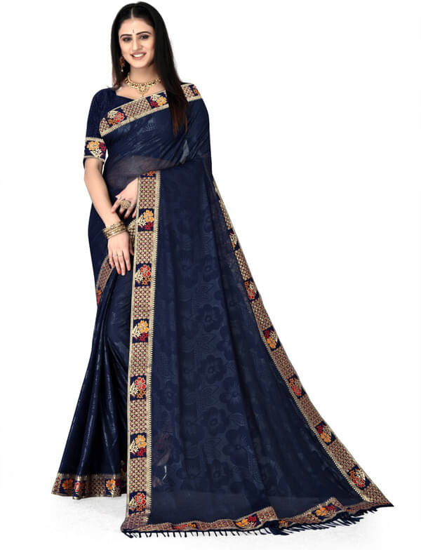 SIMRISH Lycra Self Design Saree With Unstitched Blouse Piece ( Blue ) SIMRISH Lycra Self Design Saree With Unstitched Blouse Piece ( Blue )