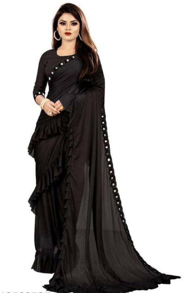 SIMRISH Lycra Solid Saree With Unstitched Blouse Piece ( Black ) SIMRISH Lycra Solid Saree With Unstitched Blouse Piece ( Black )