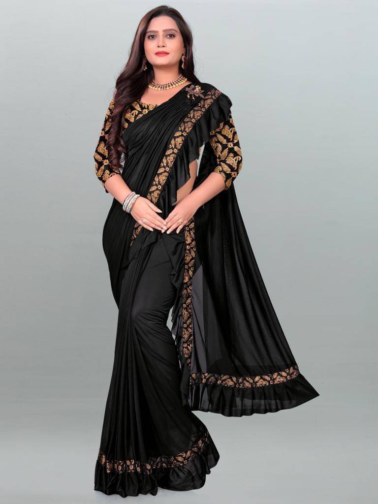 SIMRISH Lycra Solid Saree With Unstitched Blouse Piece ( Black ) SIMRISH Lycra Solid Saree With Unstitched Blouse Piece ( Black )