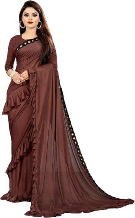 SIMRISH Lycra Solid Saree With Unstitched Blouse Piece ( Brown ) SIMRISH Lycra Solid Saree With Unstitched Blouse Piece ( Brown )