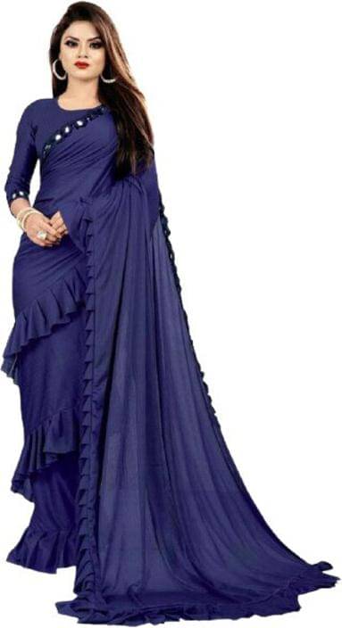     			SIMRISH Lycra Solid Saree With Unstitched Blouse Piece ( Blue )