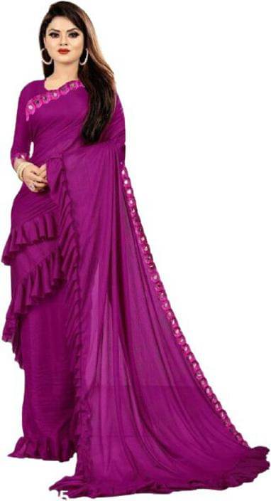 SIMRISH Lycra Solid Saree With Unstitched Blouse Piece ( Pink ) SIMRISH Lycra Solid Saree With Unstitched Blouse Piece ( Pink )
