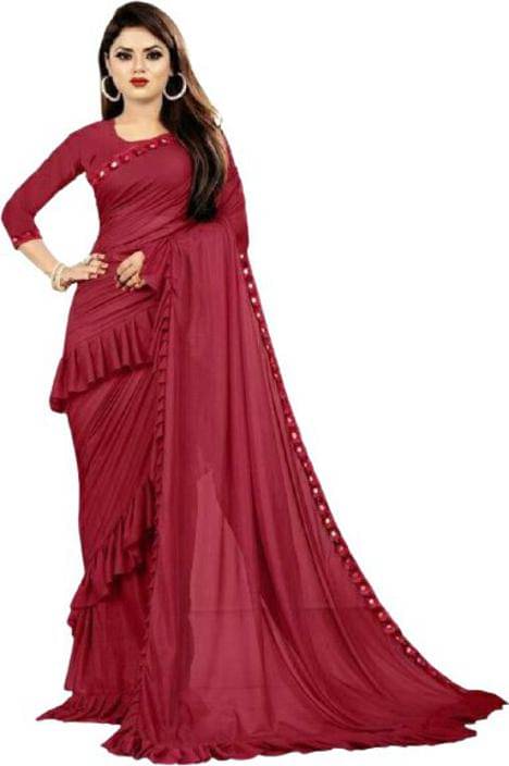 SIMRISH Lycra Solid Saree With Unstitched Blouse Piece ( Red ) SIMRISH Lycra Solid Saree With Unstitched Blouse Piece ( Red )