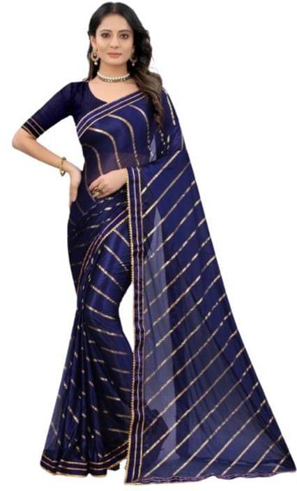     			SIMRISH Lycra Striped Saree With Unstitched Blouse Piece ( Blue )