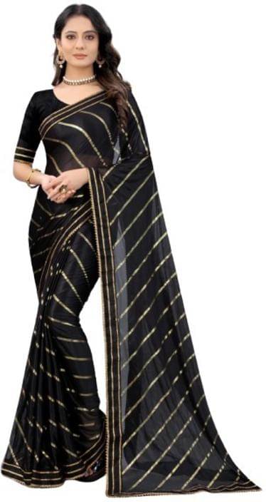     			SIMRISH Lycra Striped Saree With Unstitched Blouse Piece ( Black )