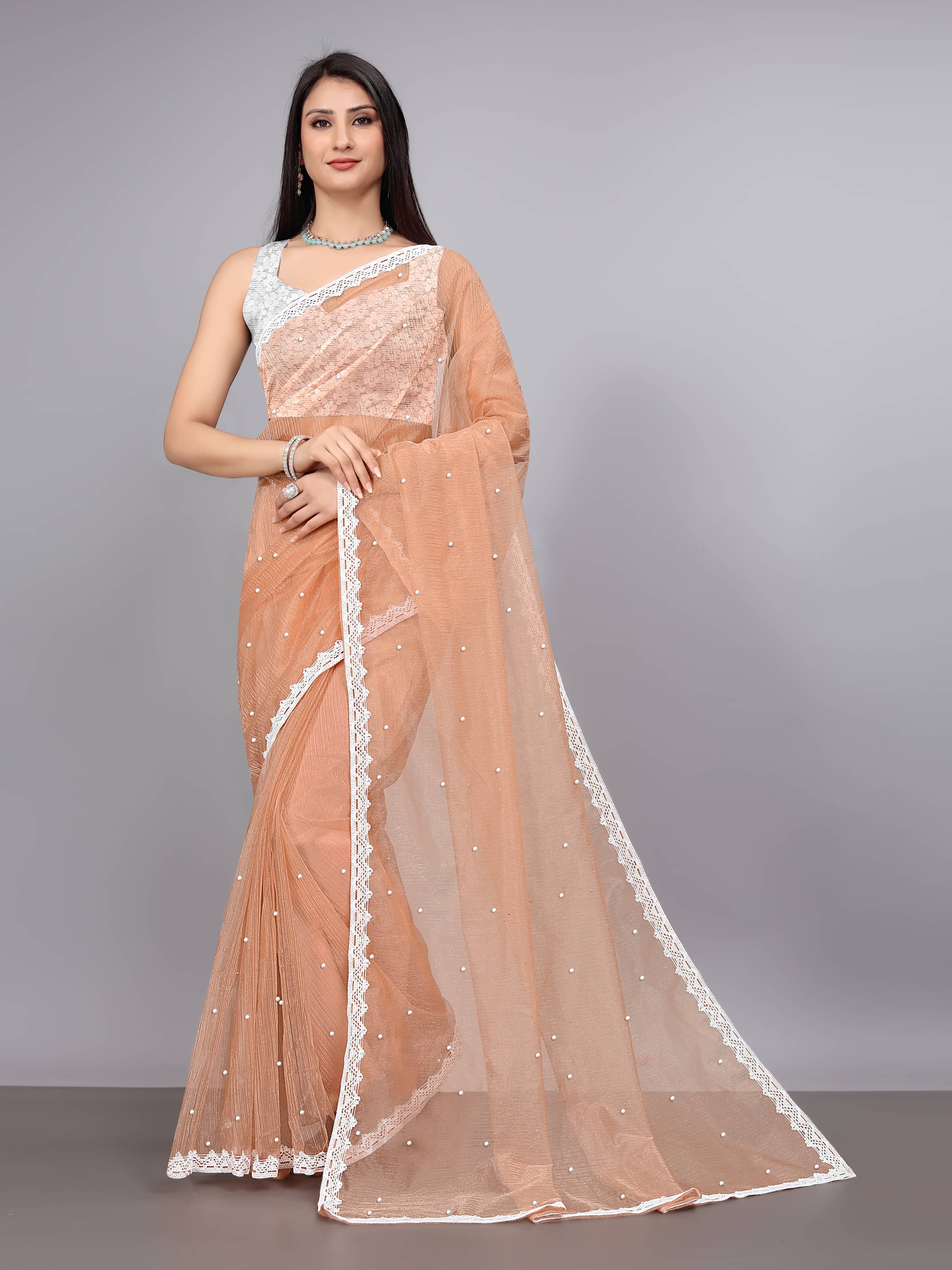 SIMRISH Net Embellished Saree With Unstitched Blouse Piece ( Orange ) SIMRISH Net Embellished Saree With Unstitched Blouse Piece ( Orange )
