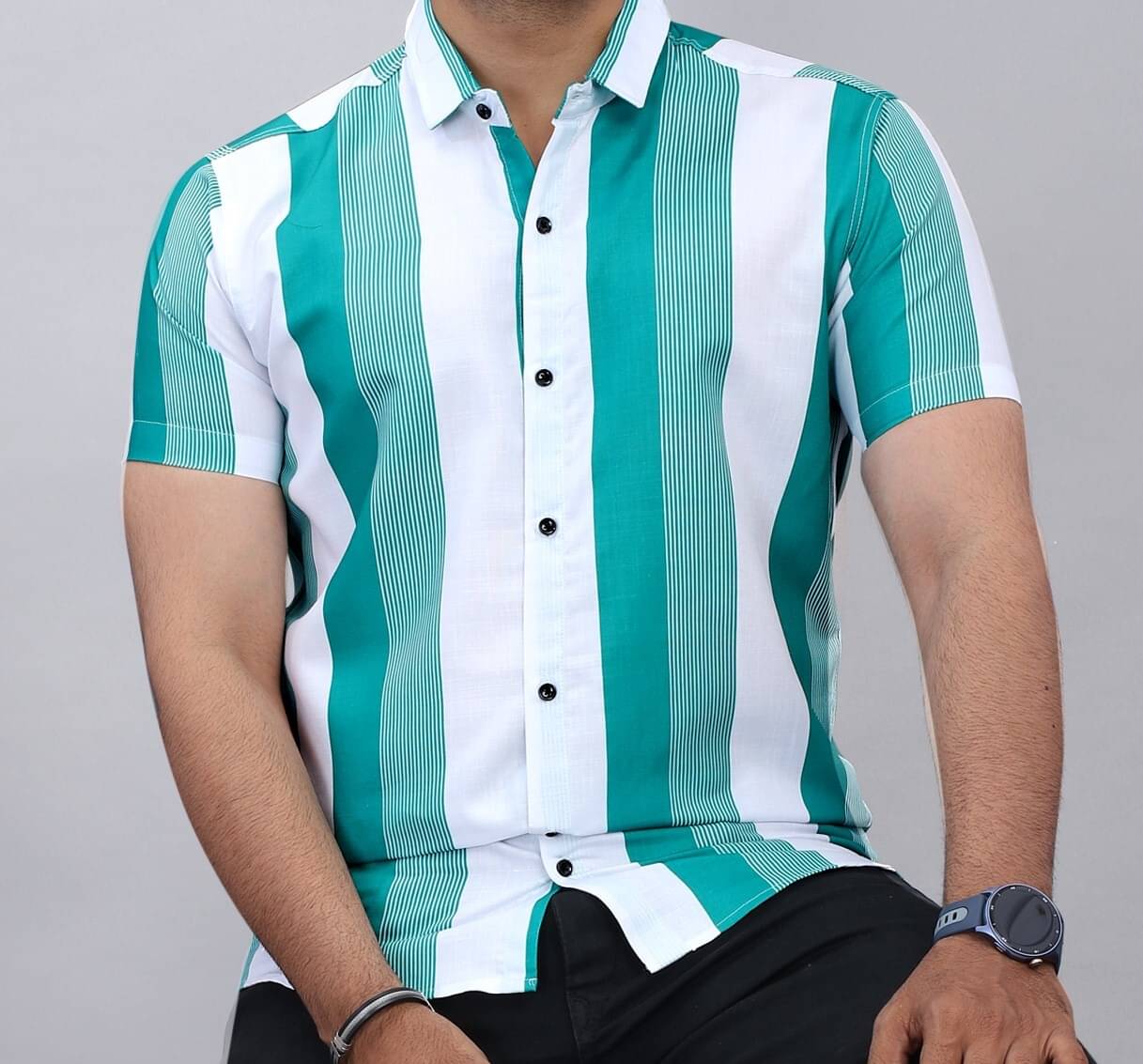     			STI Poly Cotton Regular Fit Striped Half Sleeves Men's Casual Shirt - Green ( Pack of 1 )