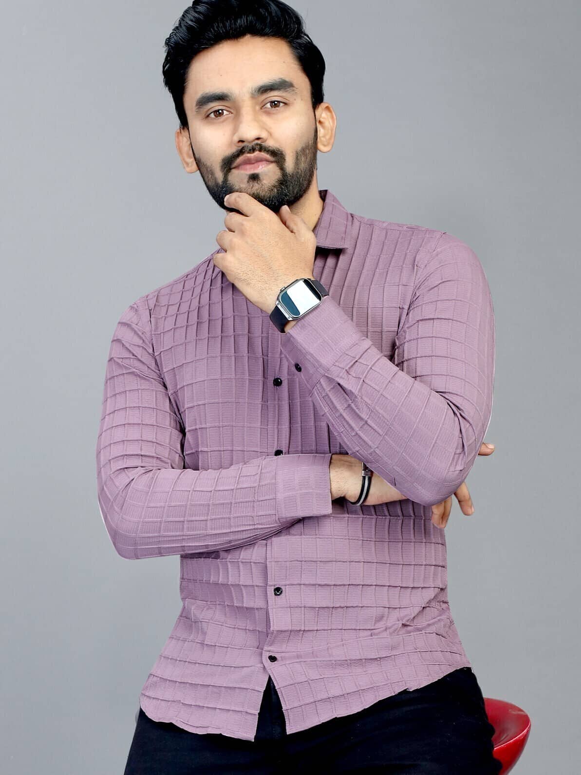 STI Poly Cotton Regular Fit Popcorn Textured Full Sleeves Men's Casual Shirt - Pink ( Pack of 1 )