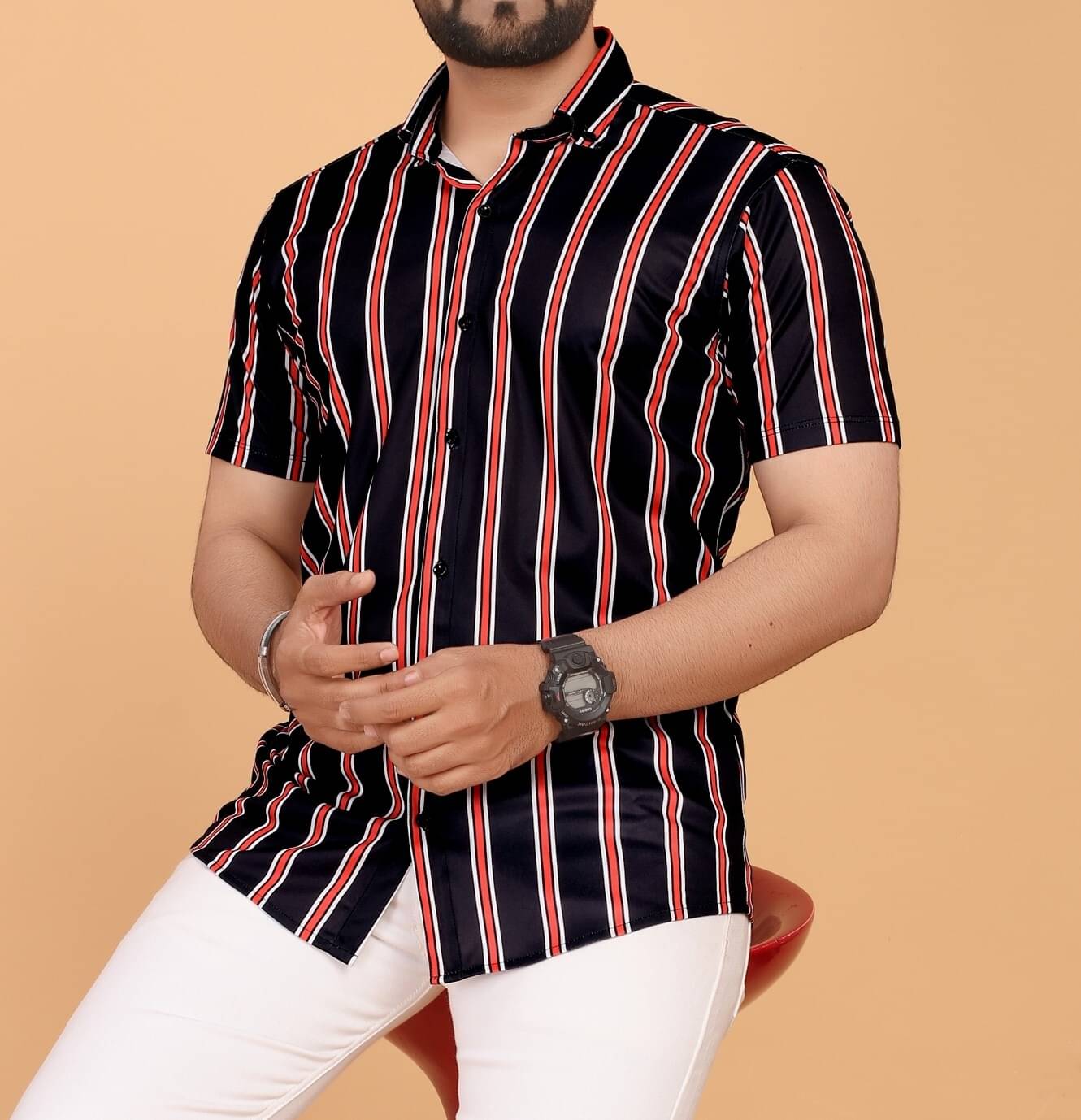     			STI Poly Cotton Regular Fit Striped Half Sleeves Men's Casual Shirt - Black ( Pack of 1 )