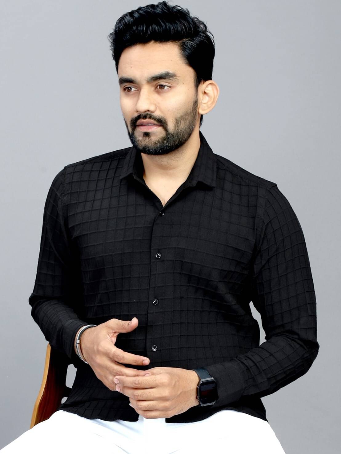     			STI Poly Cotton Regular Fit Popcorn Textured Full Sleeves Men's Casual Shirt - Black ( Pack of 1 )