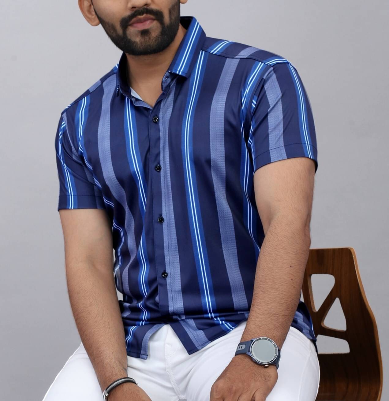     			STI Poly Cotton Regular Fit Striped Half Sleeves Men's Casual Shirt - Blue ( Pack of 1 )