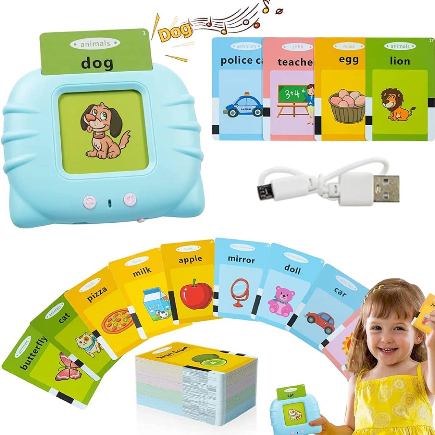     			Toys Rechargeable Educational Learning Talking Flash Cards for 2 Year Old Kids Boys Girls Baby Montessori Toys