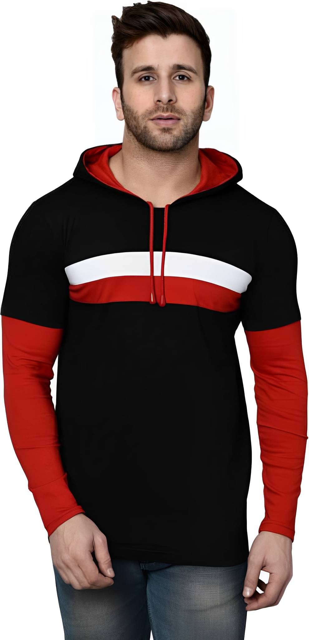 risemax Cotton Blend Regular Fit Colorblock Full Sleeves Men's Hooded T-Shirt - Multicolor4 ( Pack of 1 ) risemax Cotton Blend Regular Fit Colorblock Full Sleeves Men's Hooded T-Shirt - Multicolor4 ( Pack of 1 )