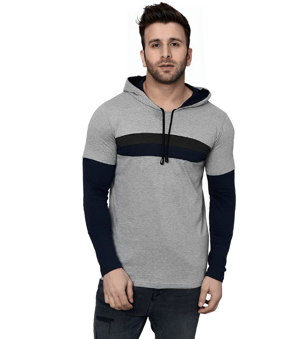     			risemax Cotton Blend Regular Fit Colorblock Full Sleeves Men's Hooded T-Shirt - Multicolor6 ( Pack of 1 )