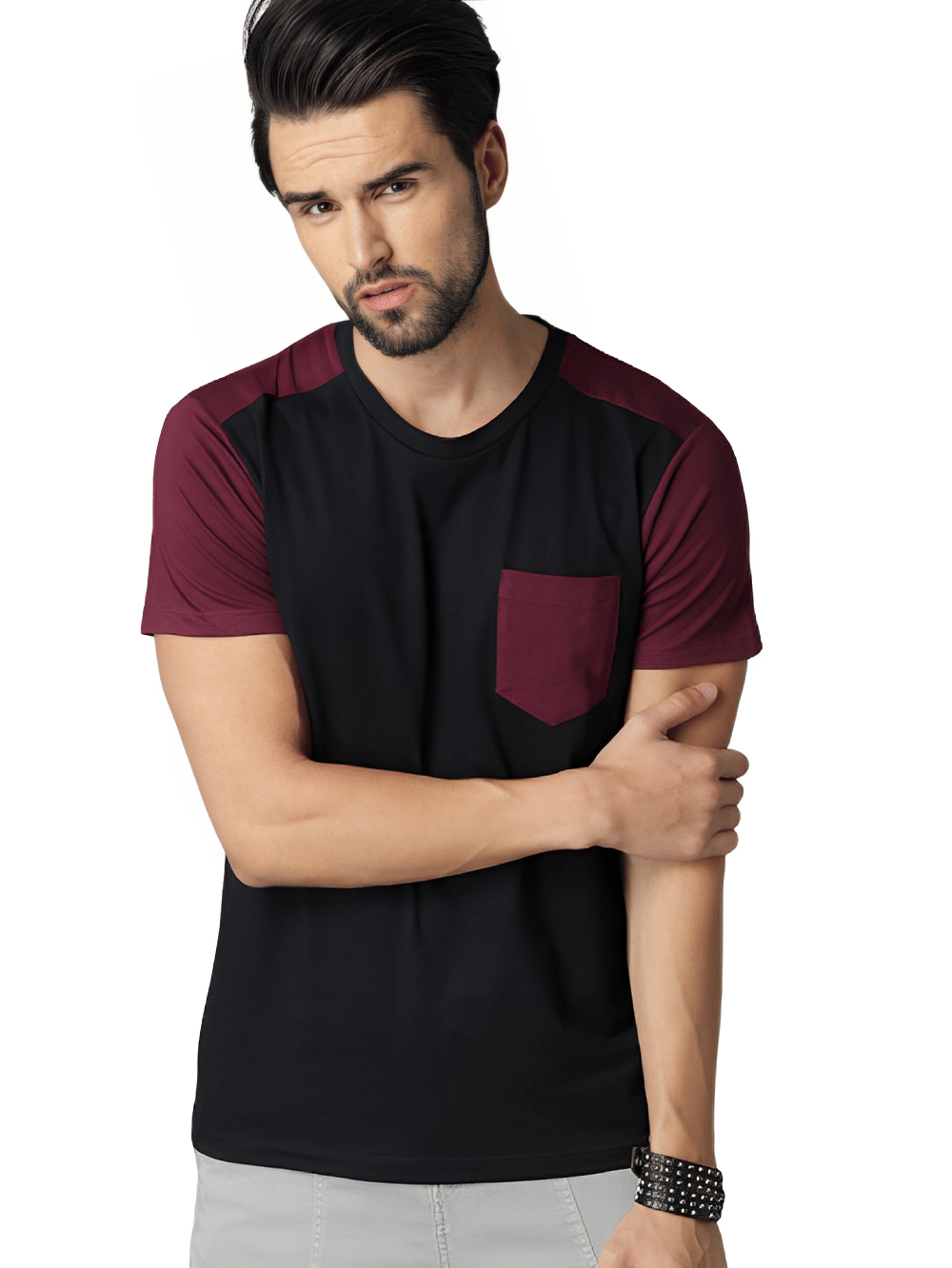 risemax Cotton Blend Regular Fit Colorblock Half Sleeves Men's Round T-Shirt - Multicolor1 ( Pack of 1 )