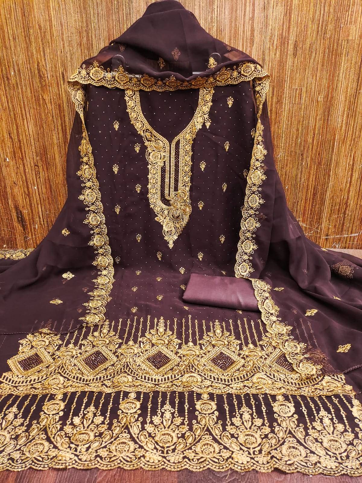 ALSHOP Unstitched Georgette Embroidered Dress Material - Brown ( Pack of 1 ) ALSHOP Unstitched Georgette Embroidered Dress Material - Brown ( Pack of 1 )