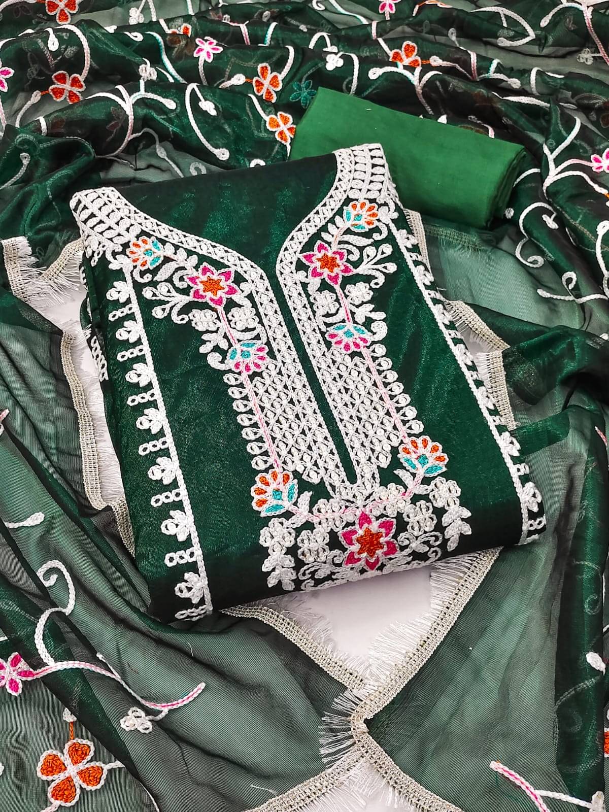 ALSHOP Unstitched Net Embroidered Dress Material - Green ( Pack of 1 ) ALSHOP Unstitched Net Embroidered Dress Material - Green ( Pack of 1 )