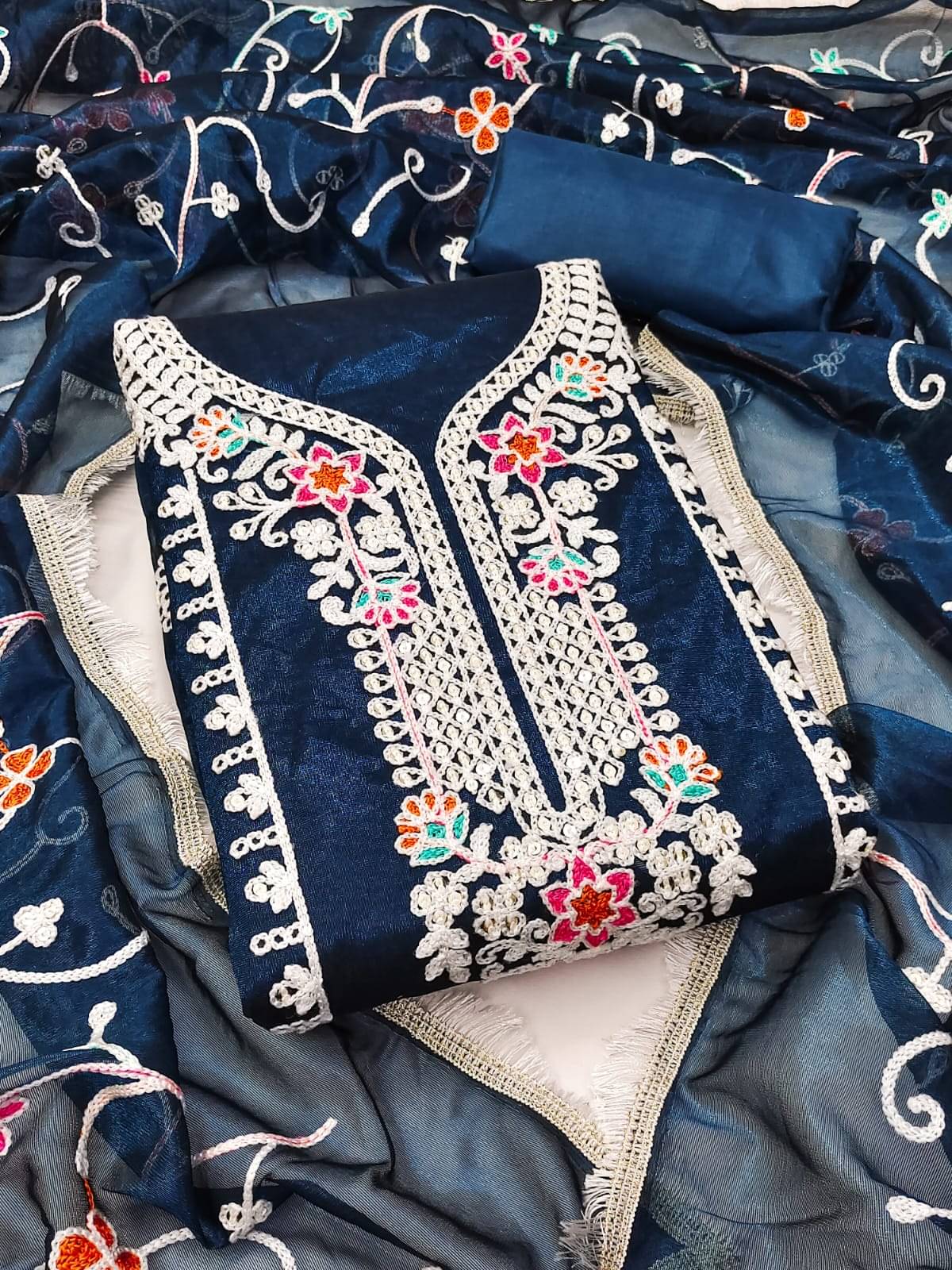 ALSHOP Unstitched Net Embroidered Dress Material - Blue ( Pack of 1 ) ALSHOP Unstitched Net Embroidered Dress Material - Blue ( Pack of 1 )