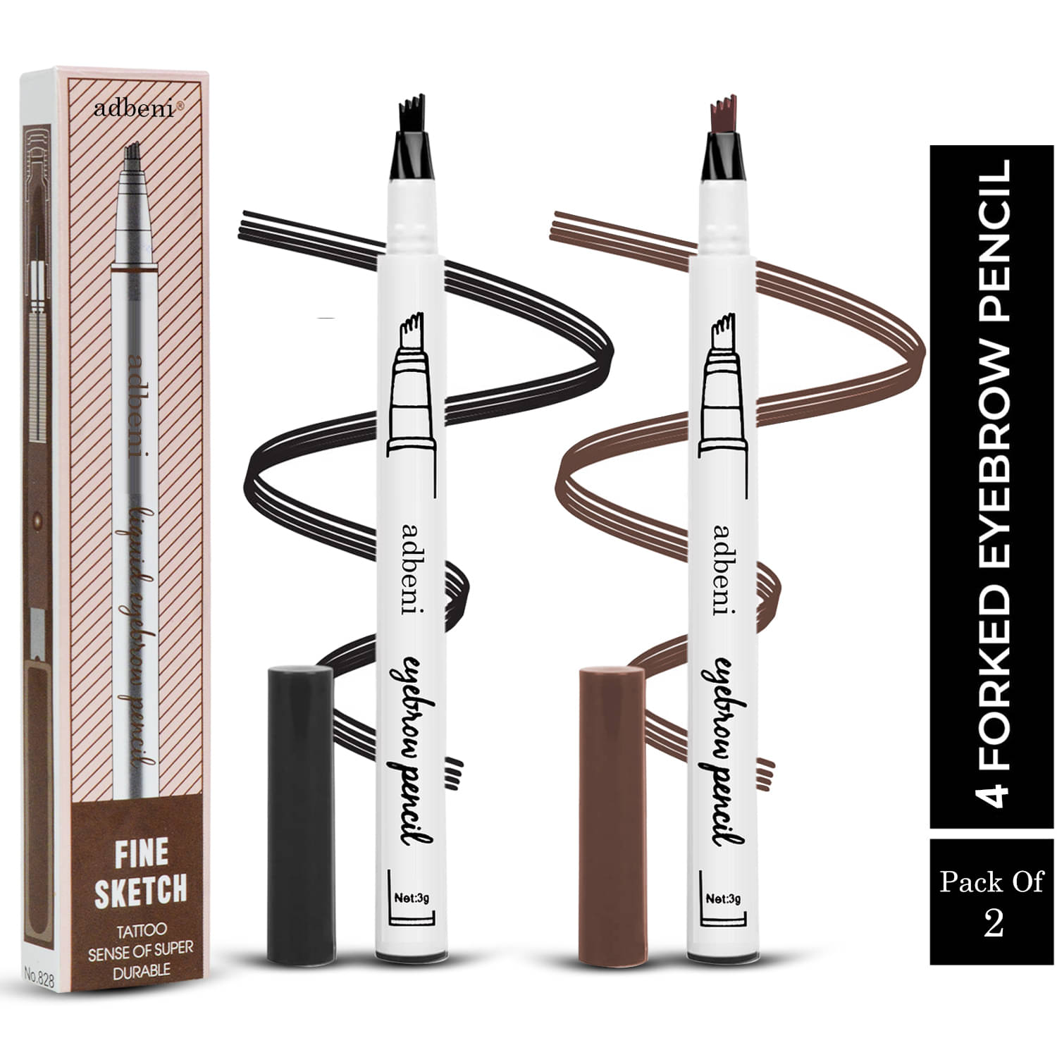 Adbeni 4-Tip Eyebrow Pen (2pc) Water & Smudge Proof Brow Eyebrow Kit Black & Brown Black Pack of 2 3 g Adbeni 4-Tip Eyebrow Pen (2pc) Water & Smudge Proof Brow Eyebrow Kit Black & Brown Black Pack of 2 3 g