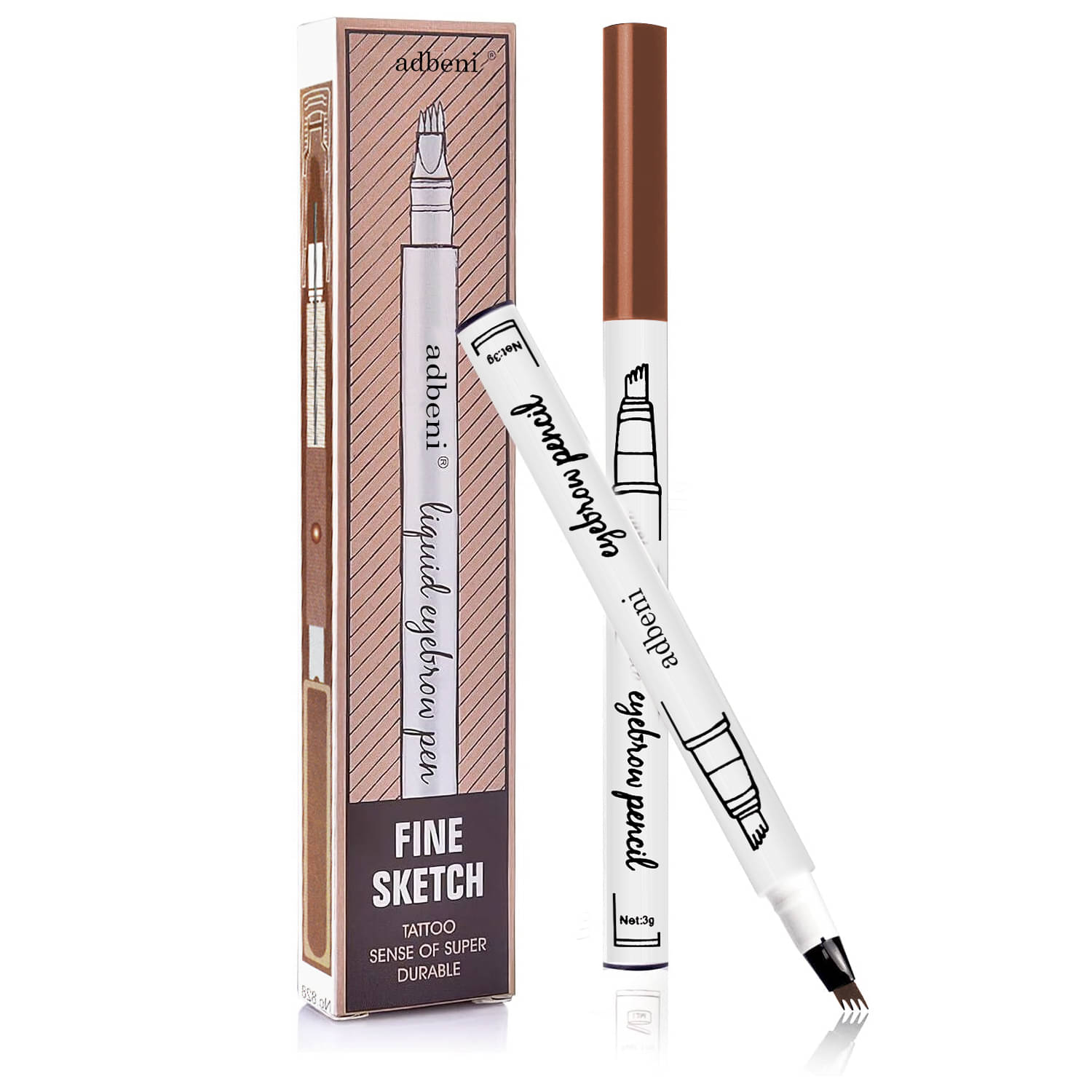     			Adbeni 4-Tip Eyebrow Pen Water & Smudge Proof Brow Eyebrow Kit Brown 3 g