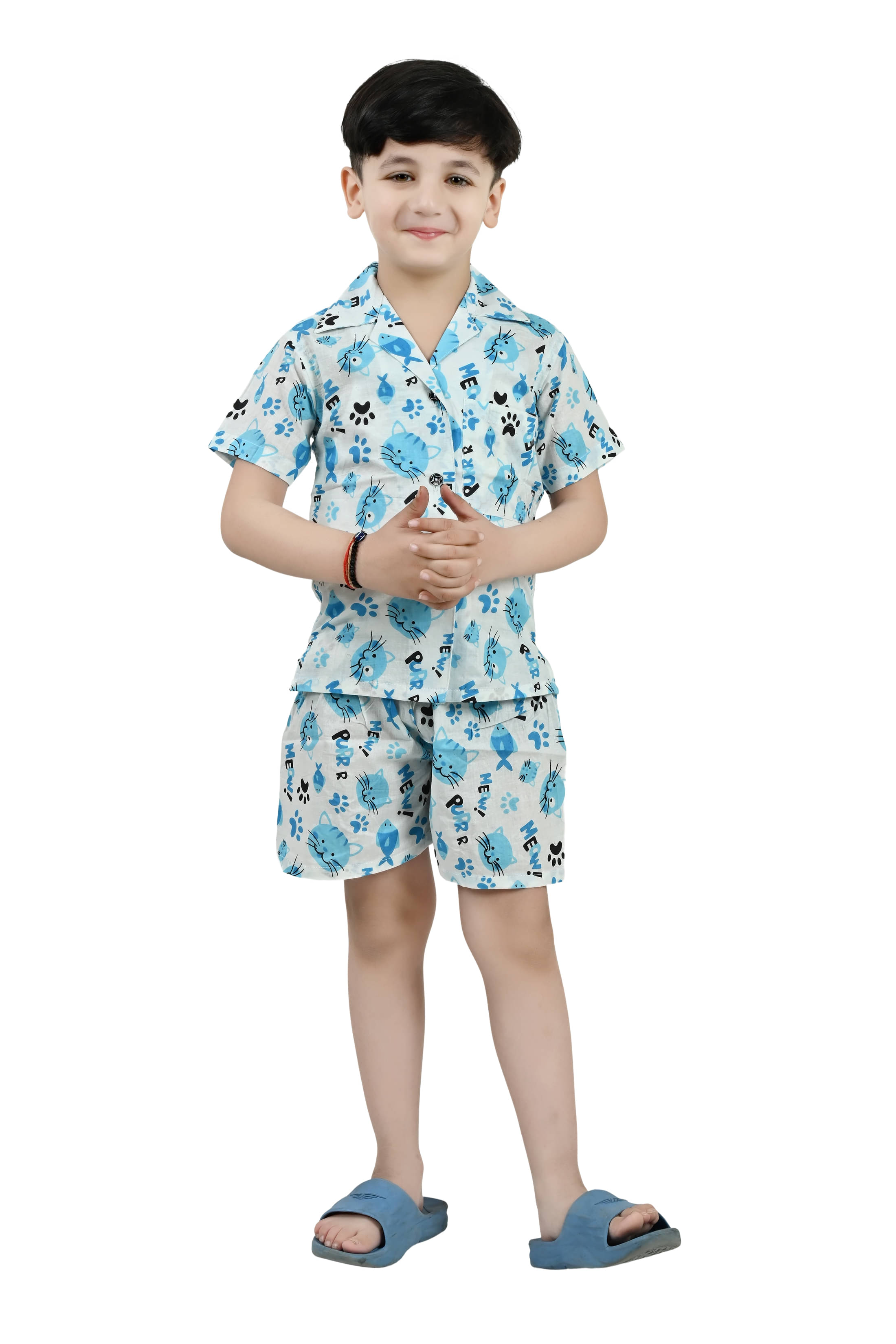 Arshia Fashions Pack of 1 Boys Cotton Blend Shirt & Shorts Set ( Blue ) Arshia Fashions Pack of 1 Boys Cotton Blend Shirt & Shorts Set ( Blue )