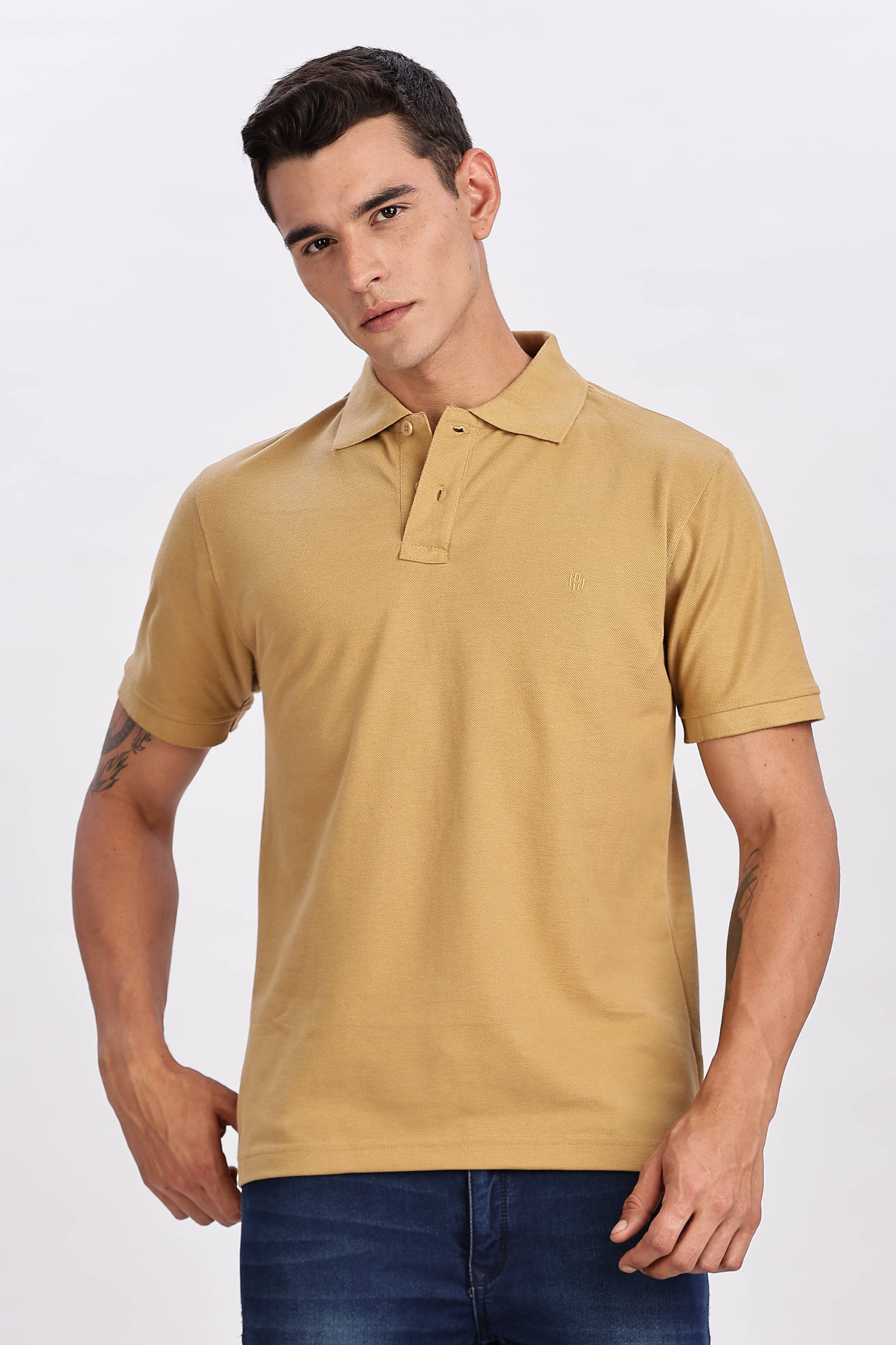 COLOR HUNT Pack of 1 Cotton Regular Fit Solid Half Sleeves Men's Polo T Shirt ( Beige ) COLOR HUNT Pack of 1 Cotton Regular Fit Solid Half Sleeves Men's Polo T Shirt ( Beige )