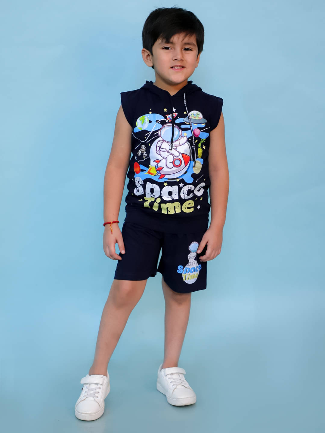     			Chandrika Pack of 1 Boys Cotton Blend T-Shirt & Shorts Set ( Navy )