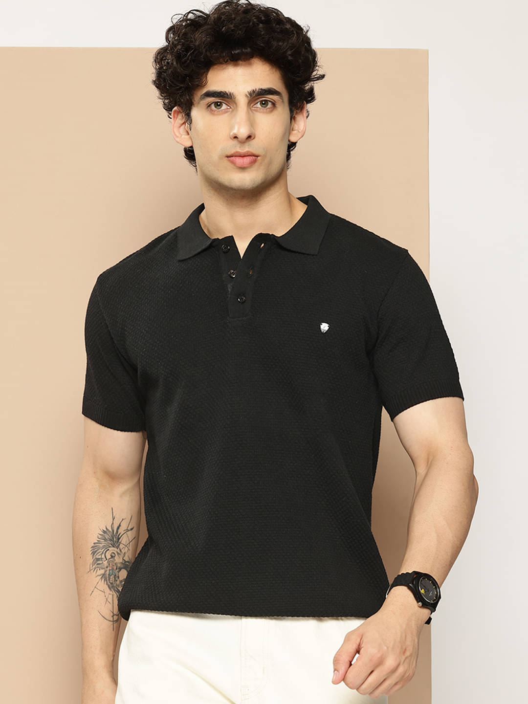     			Clapton Pack of 1 Cotton Regular Fit Self Design Half Sleeves Men's Polo T Shirt ( Black )