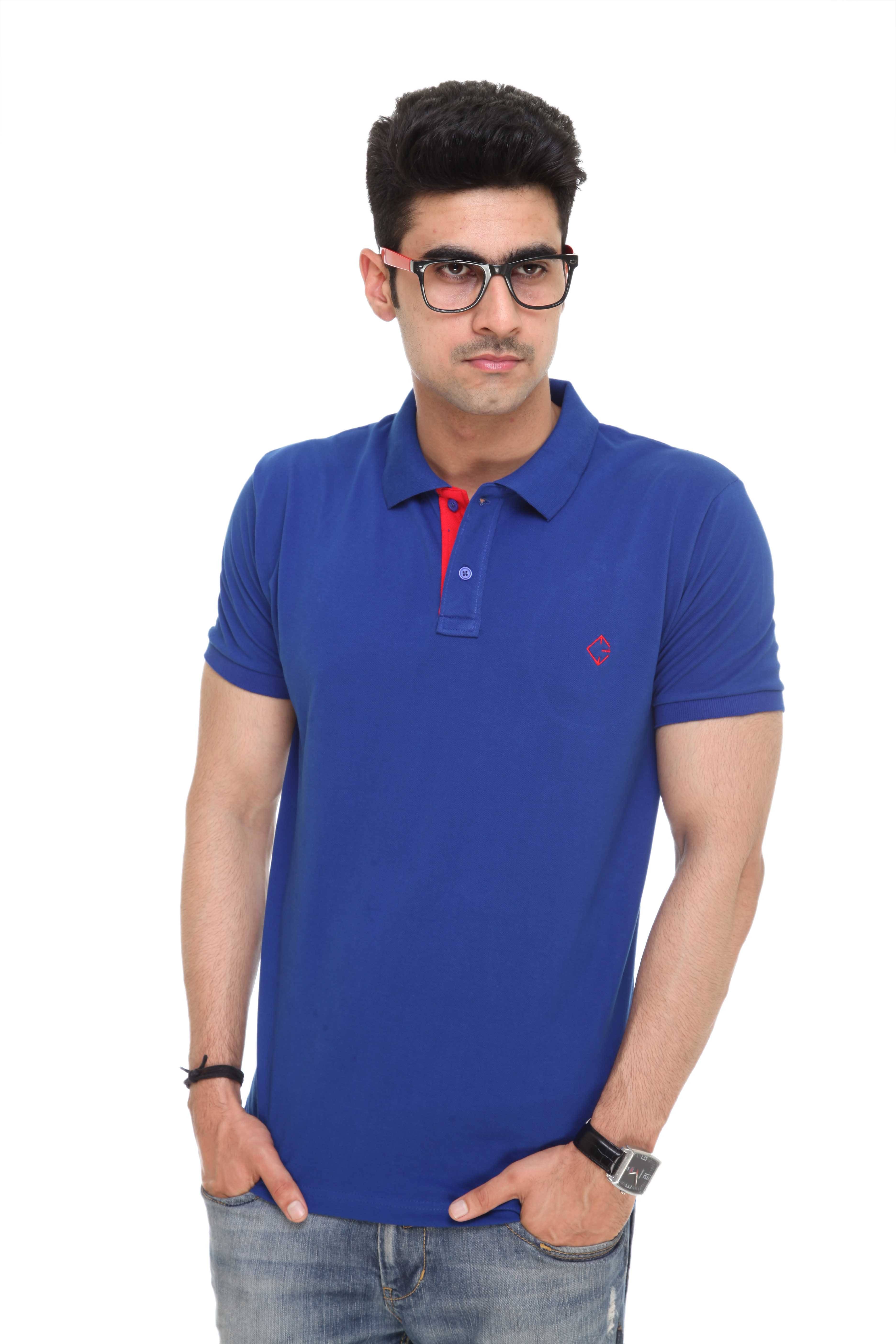 Colors And Blends Pack of 1 Cotton Blend Regular Fit Solid Half Sleeves Men's Polo T Shirt ( Blue )     			Colors And Blends Pack of 1 Cotton Blend Regular Fit Solid Half Sleeves Men's Polo T Shirt ( Blue )