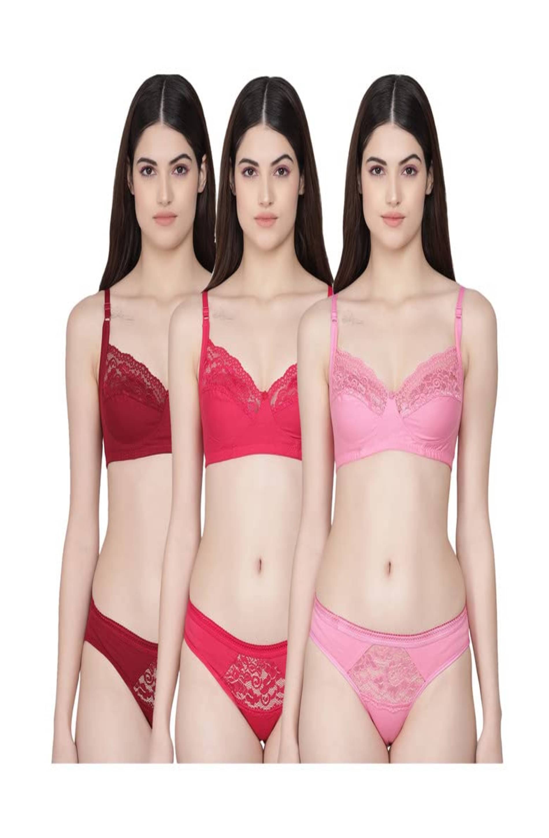     			D1 DIFFERENT ONE Pack of 3 Cotton Bra & Panty Set For Women ( Multicolor )