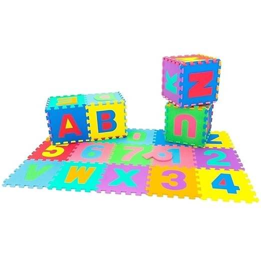     			Eclet 36 Pcs Big Size Eva Puzzle Foam Mat for Kids, Interlocking Learning Alphabet and Number Mat for Kids (15X15 cm)  (36 Pieces)