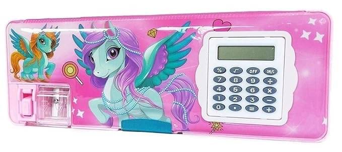     			Eclet unicorn pencil geometry calci Geo box Dual Sharpener With Calculator Double sided Stationary Box for Girls & Boys Pencil Box (Random collation-1Pcs) Art Plastic Pencil Box  (Set of 1, Multicolor)