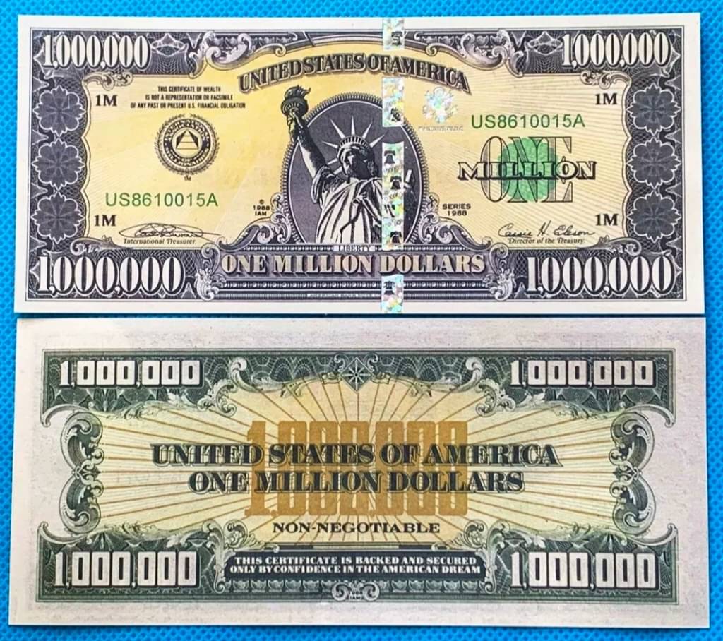 Extremely Rare The Statue of Liberty USA One Million Dollars Bill in Top Grade Gem UNC Extremely Rare The Statue of Liberty USA One Million Dollars Bill in Top Grade Gem UNC