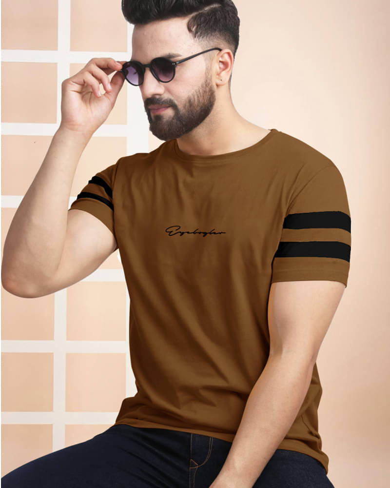    			Eyebogler Cotton Blend Regular Fit Printed Half Sleeves Men's Round T-Shirt - Brown ( Pack of 1 )
