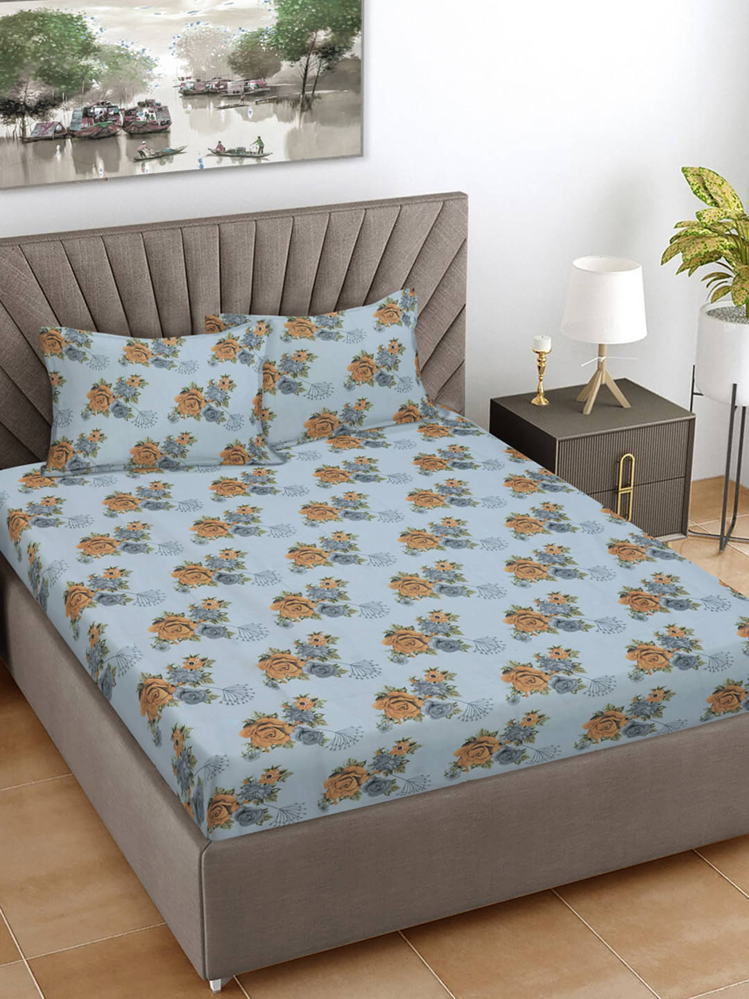     			FABINALIV Cotton 1 Double Bedsheet with 2 Pillow Covers ( Grey )