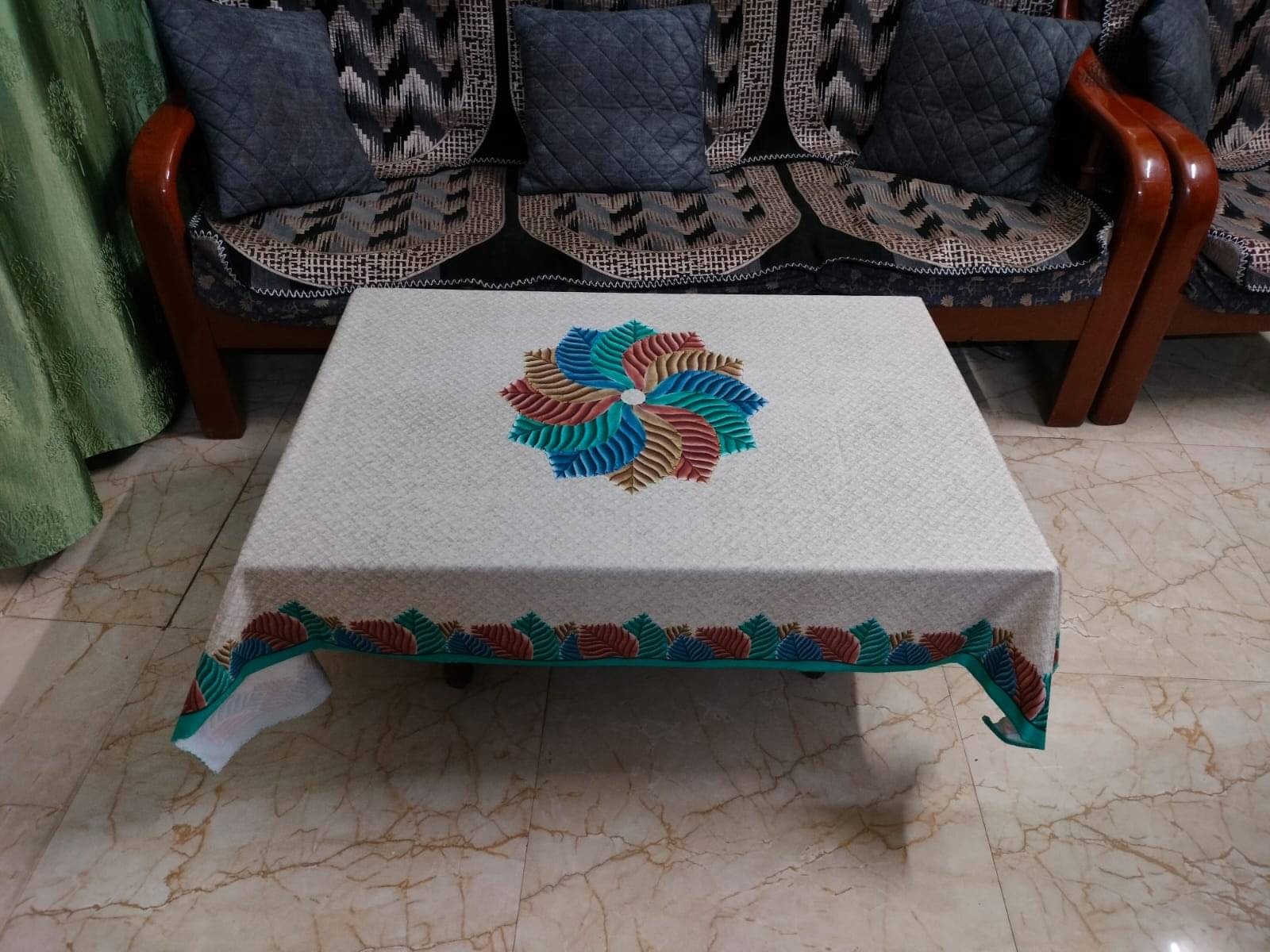 GHARKEY Self Design Cotton 2 Seater Rectangle Table Cover ( 152 x 101 ) cm Pack of 1 Multicolor GHARKEY Self Design Cotton 2 Seater Rectangle Table Cover ( 152 x 101 ) cm Pack of 1 Multicolor