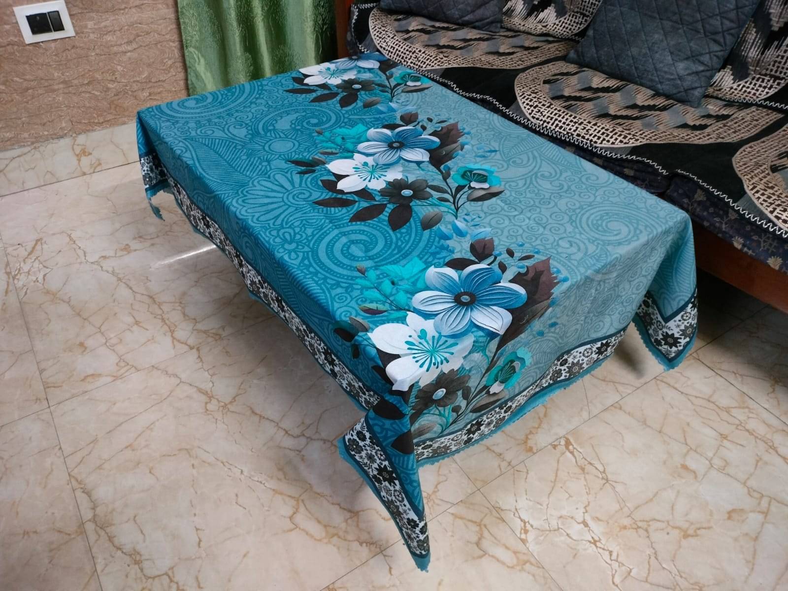 GHARKEY Self Design Cotton 2 Seater Rectangle Table Cover & Cushion Covers ( 151 x 101 ) cm Pack of 1 Blue GHARKEY Self Design Cotton 2 Seater Rectangle Table Cover & Cushion Covers ( 151 x 101 ) cm Pack of 1 Blue