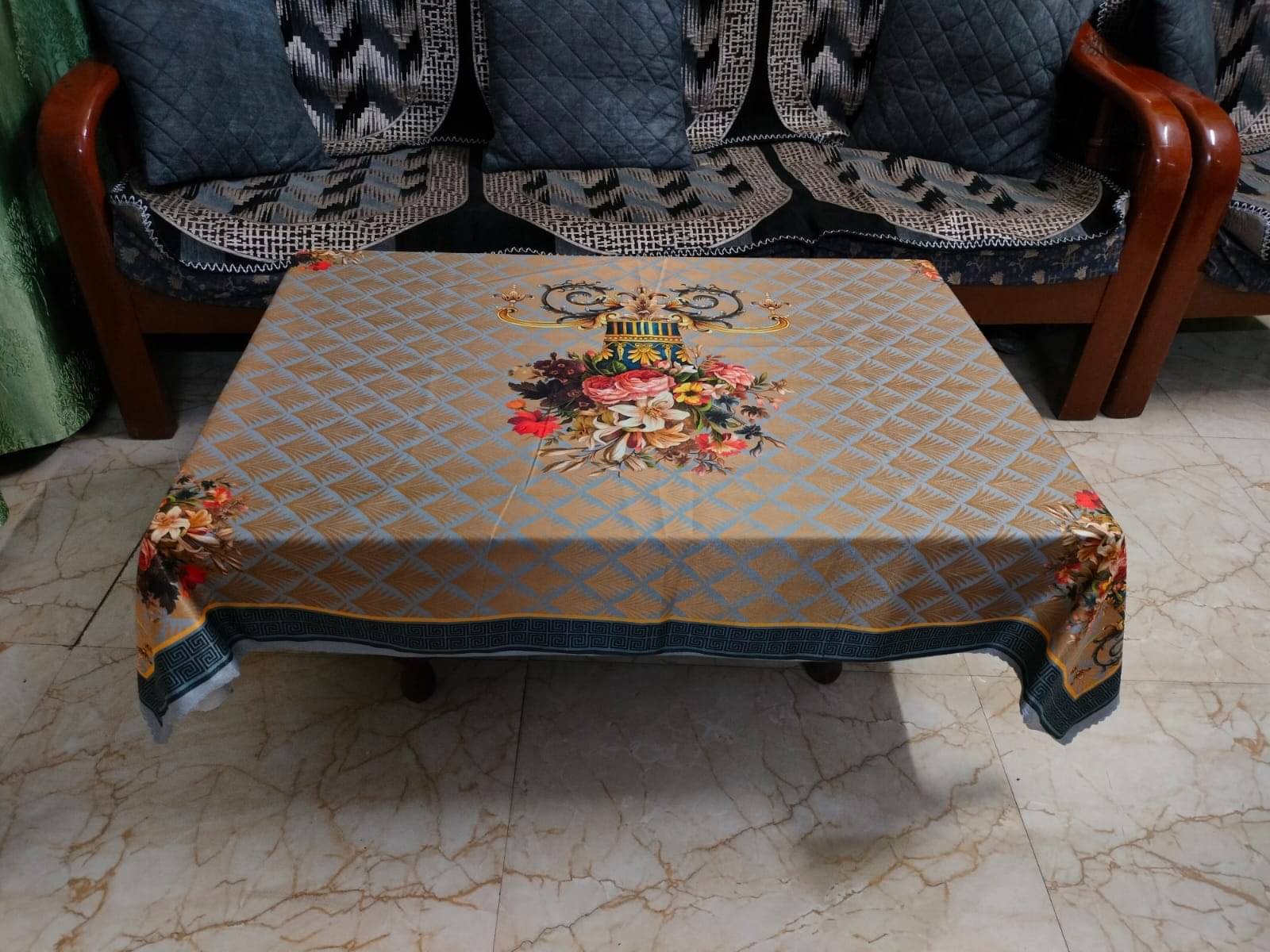 GHARKEY Self Design Cotton 2 Seater Rectangle Table Cover ( 152 x 101 ) cm Pack of 1 Multicolor GHARKEY Self Design Cotton 2 Seater Rectangle Table Cover ( 152 x 101 ) cm Pack of 1 Multicolor