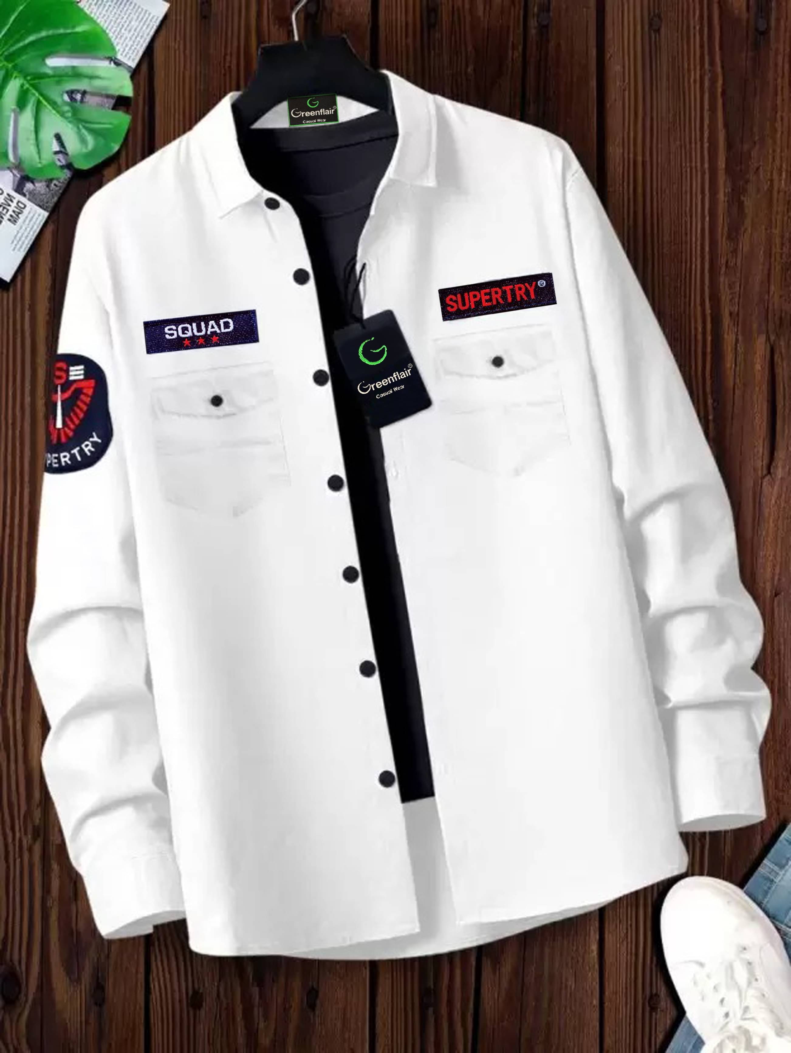     			Greenflair Cotton Blend Regular Fit Applique Full Sleeves Men's Casual Shirt - White ( Pack of 1 )