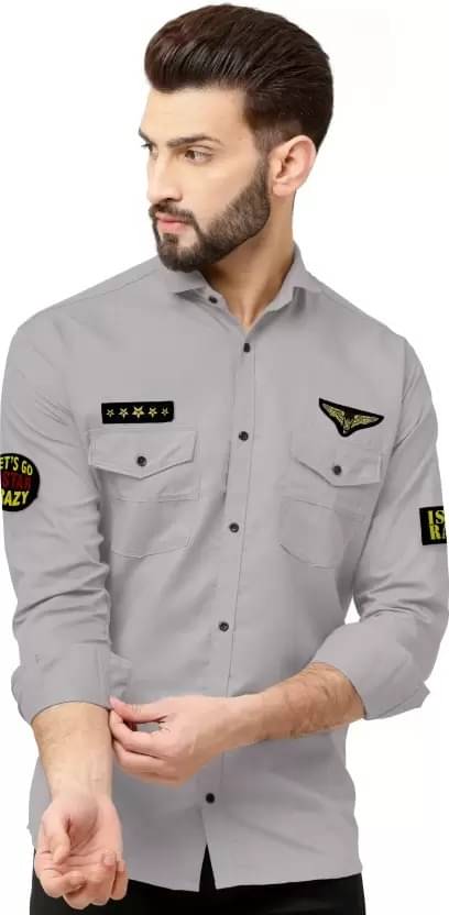 Greenflair Cotton Blend Regular Fit Applique Full Sleeves Men's Casual Shirt - Grey ( Pack of 1 ) Greenflair Cotton Blend Regular Fit Applique Full Sleeves Men's Casual Shirt - Grey ( Pack of 1 )