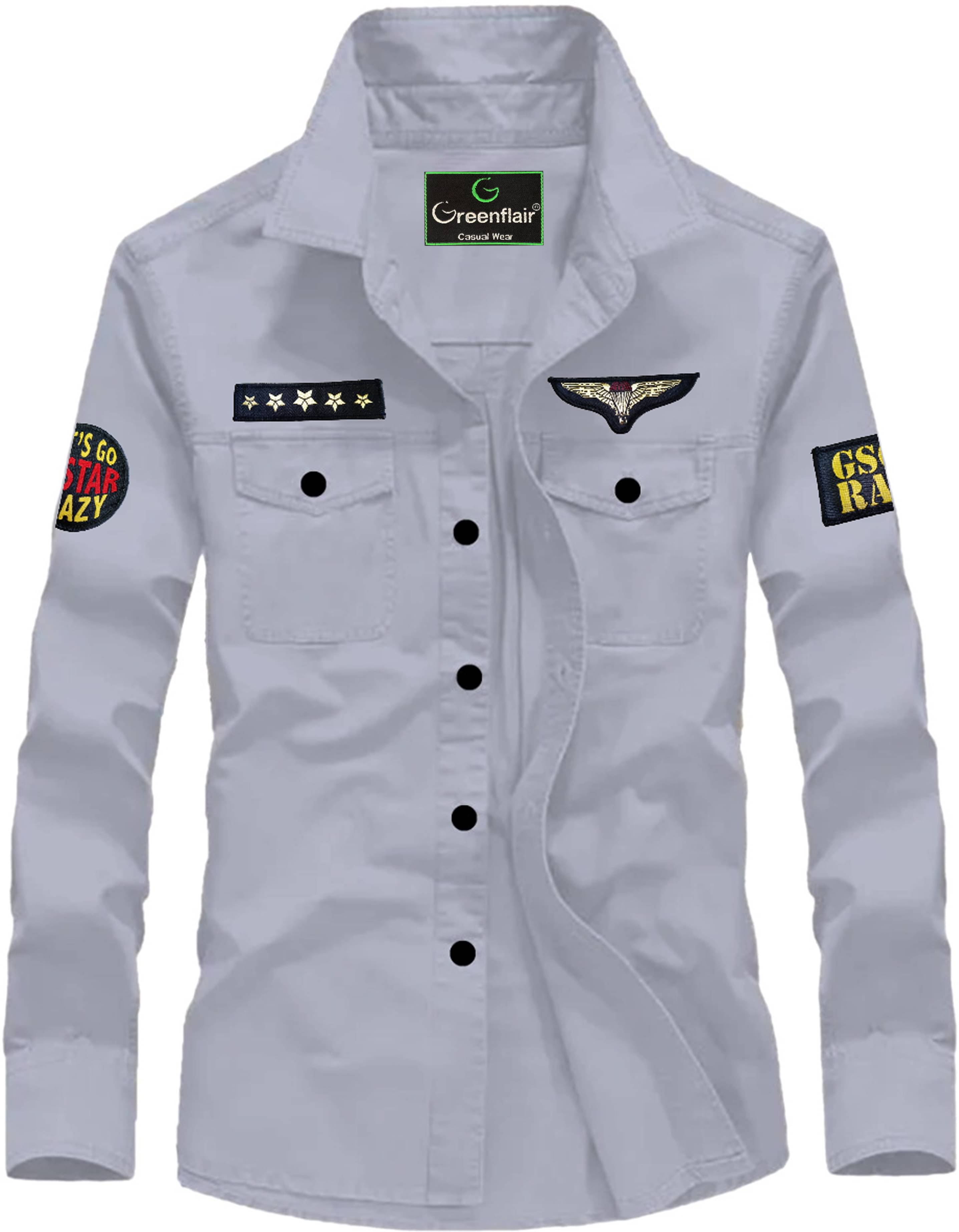 Greenflair Cotton Blend Regular Fit Applique Full Sleeves Men's Casual Shirt - Grey ( Pack of 1 ) Greenflair Cotton Blend Regular Fit Applique Full Sleeves Men's Casual Shirt - Grey ( Pack of 1 )