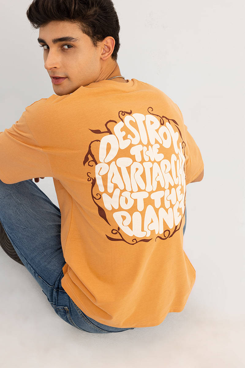     			HELL BOUND Cotton Blend Oversized Fit Printed Half Sleeves Men's Round T-Shirt - Orange ( Pack of 1 )