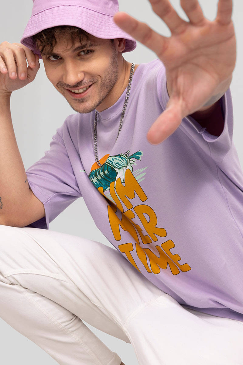     			HELL BOUND Cotton Blend Oversized Fit Printed Half Sleeves Men's Round T-Shirt - Lavender ( Pack of 1 )