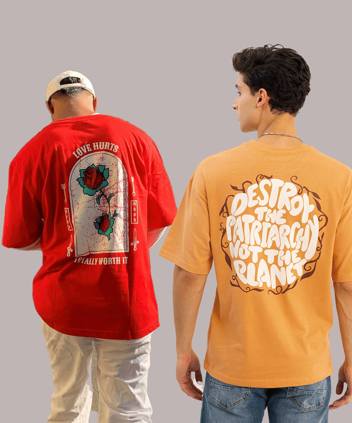     			HELL BOUND Cotton Blend Oversized Fit Printed Half Sleeves Men's Round T-Shirt - Multicolor ( Pack of 2 )